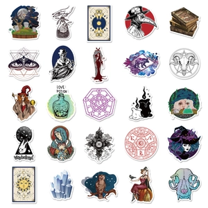 Collection of Gothic magic stickers with witch potion, skull, and alchemy motifs