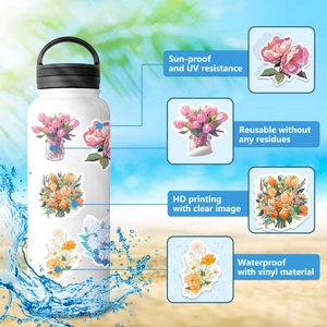 Pegatinas de flores de vinilo impermeables en botella con protección UV e impresión HD