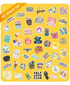 Détail de 50 autocollants en PVC imperméables avec citations motivantes colorées