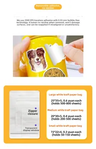 Pegatinas de perros en bolsas kraft blancas con ventana transparente y varios tamaños