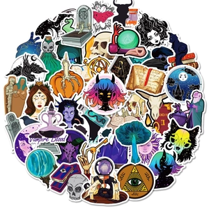 Gothic witch magic stickers pack with skull and crystal ball for laptop luggage decor