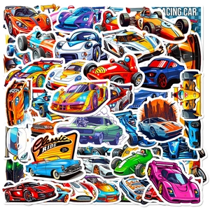 Autocollants de Voiture de Course Imperméables pour Ordinateur Portable Bagages Skateboard DIY Cartoon Supercar Designs Assortis Enfants Ados