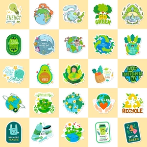 50 pieces of eco-friendly green nature stickers with earth and recycling motifs