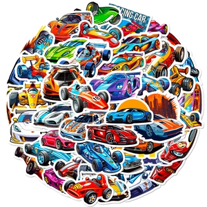 Lot de 50 autocollants de voitures de course dessin animé JDM pour décoration DIY