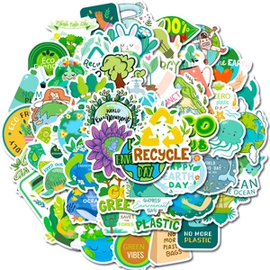 50pcs eco-friendly stickers set with nature protection and green earth theme illustrations