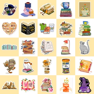 50pcs vintage book lover stickers set with literary illustrations and reading quotes