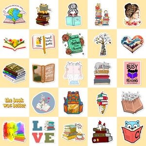 Set of 50 waterproof PVC reading-themed stickers featuring creative book illustrations