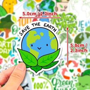 50pcs Save The Earth stickers for laptop luggage featuring cute smiley globe and green leaf