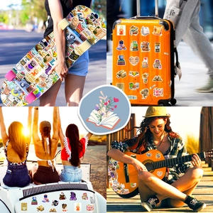 Waterproof reading stickers applied on skateboard, suitcase, car and guitar