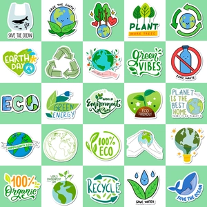 50 pieces of eco-friendly green vibes stickers set for laptops and luggage decoration
