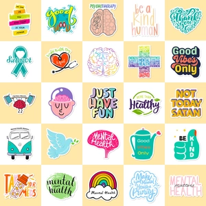 50pcs Mental Health Awareness stickers with inspirational quotes and macaron designs