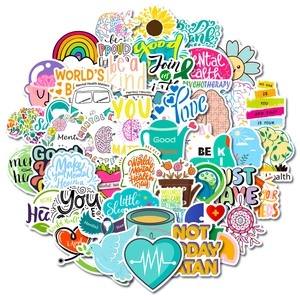 50pcs Mental Health Awareness stickers with colorful positive quotes and hand-drawn designs