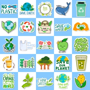Set of 50 eco-friendly graffiti stickers for suitcases and laptops with earth saving slogans