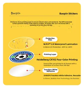 Three-layer structure of 0.08mm waterproof football trophy sticker with 300DPI print