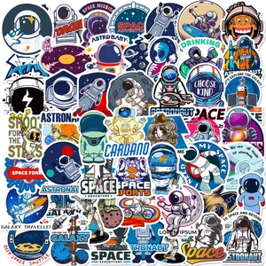 Detailed collection of 50 waterproof PVC stickers with NASA astronaut and space galaxy themes