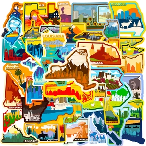 Set di 50 adesivi degli stati americani con monumenti iconici per laptop e valigie