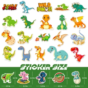 50pcs cute cartoon dinosaur waterproof stickers for kids water bottles and skateboards