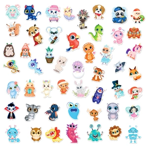 50-piece set of cute cartoon large-eye animal stickers featuring assorted colorful characters