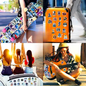 Space exploration stickers applied on a skateboard and suitcase for outdoor decoration