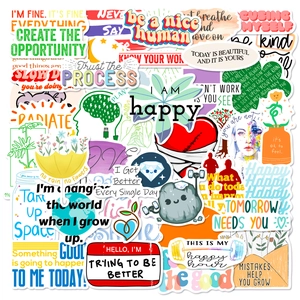 50 autocollants inspirants colorés en anglais avec citations motivantes et illustrations