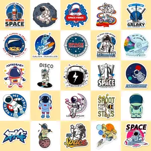 50pcs NASA space astronaut stickers featuring planets and rockets in vintage art style