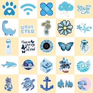 Lot de 25 autocollants VSCO bleus avec motifs océan, nature et animaux mignons