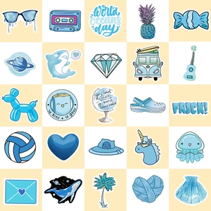 Lot de 25 autocollants VSCO bleu frais avec motifs marins et style océanique esthétique