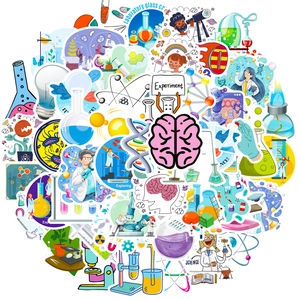 50-piece set of cartoon science laboratory stickers for laptops, skateboards, and fridges
