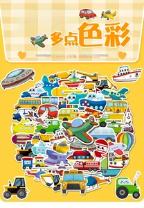 Detailed view of 50pcs waterproof cartoon vehicle stickers for kids early education