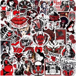 Detailed set of Gothic stickers featuring skulls, hearts, and demons in black and red