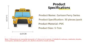 Macro view of PVC yellow school bus sticker with size 5.41x6.01cm on white background