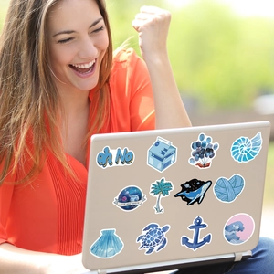 Autocollants d'ordinateur bleus VSCO avec baleines et motifs d'illustrations