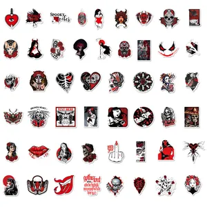 Detailed grid of Gothic horror stickers with skulls, demons and red-black punk motifs