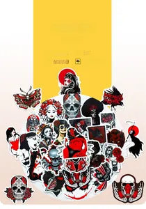 Waterproof Gothic stickers featuring red and black skulls, devils and roses motifs