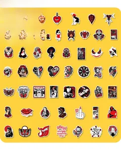 Detailed grid of 50 red and black gothic stickers with skulls and demon motifs