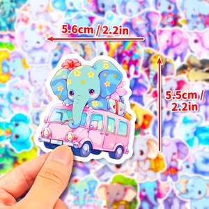 50pcs cute cartoon elephant family stickers set for kids featuring a blue elephant van design