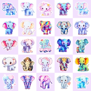 Collection of 50 cute cartoon elephant stickers with colorful patterns for DIY decoration