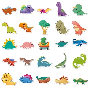 Collection of 25 colorful cartoon dinosaur stickers for kids on white background
