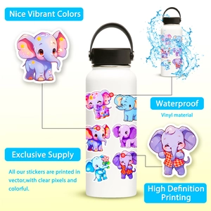Waterproof vinyl cartoon elephant stickers with vibrant colors for water bottles