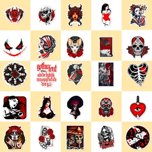 50 Gothic horror stickers with red and black punk demon designs for gothic decoration