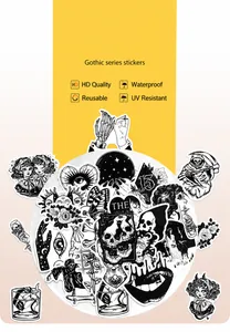 Vista dettagliata di 50 adesivi horror gotici con teschi e rivestimento impermeabile