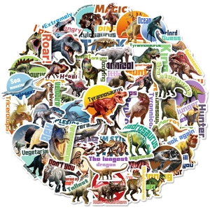 Vibrant pack of 50 dinosaur stickers featuring T-Rex and Triceratops for DIY laptops