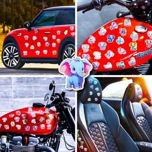 Waterproof cute elephant stickers set shown applied to cars and motorcycles