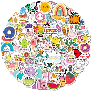 Set of 100 cute waterproof stickers with camera, animals and plants for laptop decor