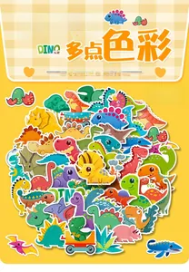 Detailed collection of 50 colorful cartoon dinosaur stickers on a bright background