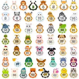 Set of 51 cartoon animal number stickers for early childhood math learning and education