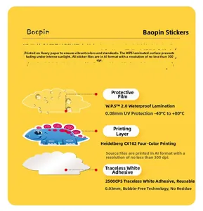 Detailed layered structure of waterproof cartoon dinosaur stickers with UV protection