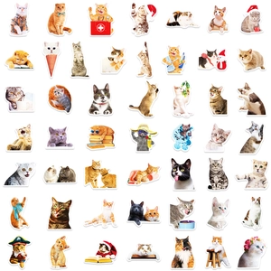 Set of 49 realistic cat stickers with various breeds and waterproof PVC material