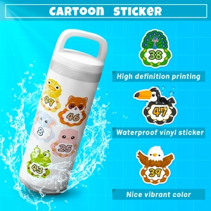 Macro shot of waterproof cartoon animal stickers with high-definition vibrant printing