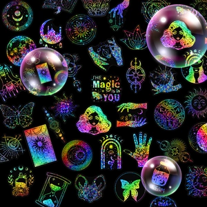 Holographic Laser Magic World PET Stickers Waterproof Celestial Moon Stars Tarot Scrapbooking DIY Decoration Decals